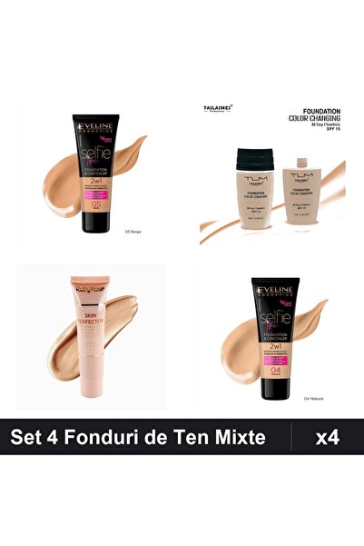 Eveline Set of 4 Foundations, Cosmetics & Ruby Rose, Beige 04 Shades, 30ml