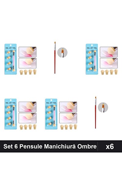 NAİLS Set 6 Pensule Manichiură Gel Ombre Oranjollie + Baby Boomer, Rezerve Bu...