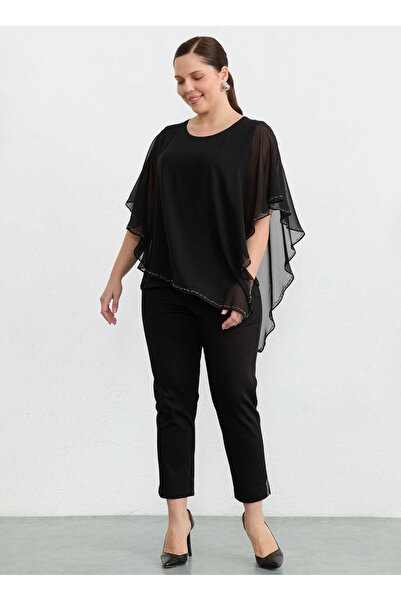 Selen Siyah Kadın Taşlı Normal Fit Bluz 26YSL8390