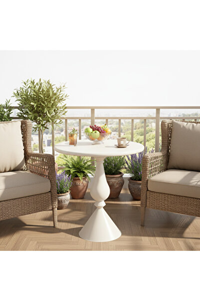 Shangxing Black/White Round Side Table, Indoor/Outdoor Pedestal Coffee Table ...