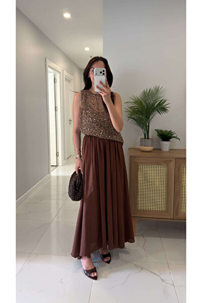 BİRCANÇİL Dissa Brown Lined Skirt