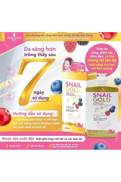 PRECIOUS SKIN Snail Gold Arbutin Mix Berry Body Lotion 500ml, Hydrating Brigh...