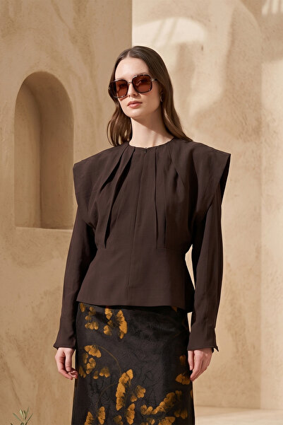 Nuss Half Zipper Tunic with Seated Waist Part 3012 Brown