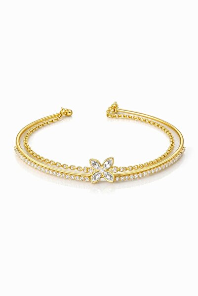 LEROSY CO. Special Series Flower Detail Stone Cuff Bracelet