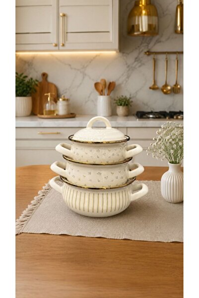 ALLEGRI Fiore Series 3-Piece Enamel Pot Set, Total 6 Pieces with Lids, 18-16-...