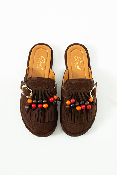 DUXAL SHOES Дамски велурени чехли Хейзъл с пискюли, мъниста и катарама, Муло