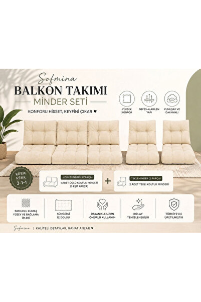 Sofmina Leke Tutmaz 3-1-1 Balkon Bahçe Minder Seti - Fermuarlı Yıkanabilir İç...