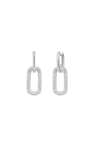 Lisa&Co. Cercei Argint Shiny Links Argint placat cu rodiu / Zircon / Alb
