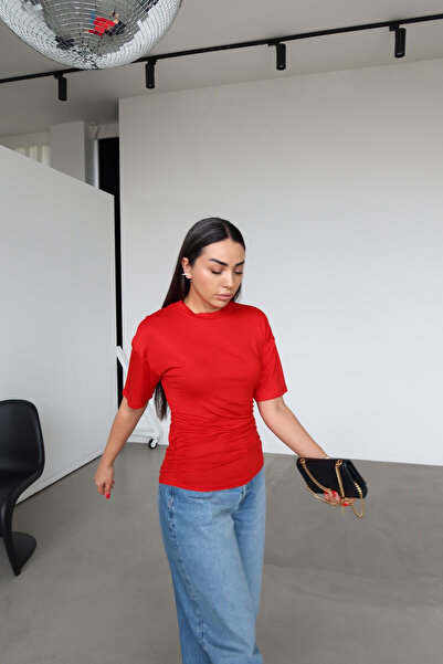 Özge Özgenç Short Sleeve Blouse with Gathered Sides