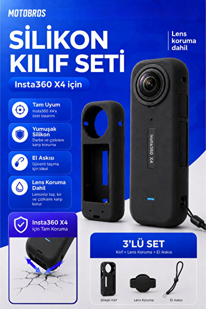 Motobros İNSTA360 X4 Kamera Koruma Kılıfı İNSTA360 X4 Silikon Kılıf Lens Koru...