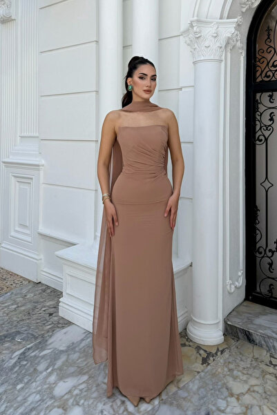 Sindimoda Balın Straplez Şal Detay Abiye 1109