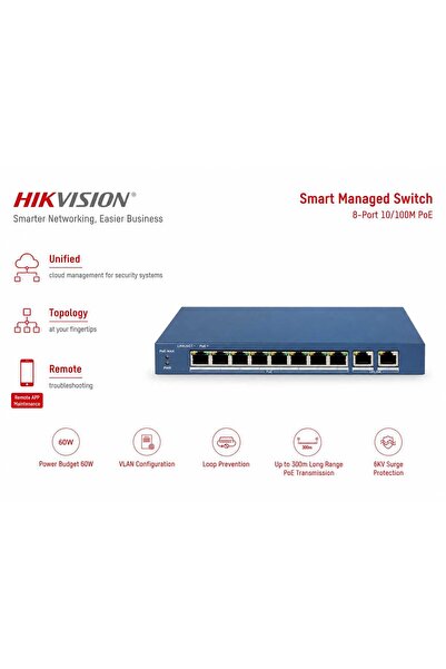 Hikvision DS-3E1310P-EI/M ETHERNET SWİTCH SMART MANAGED POE 8+2
