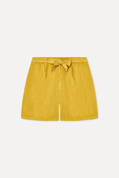 Mudo Women's Yellow Tie-Waist Linen Shorts
