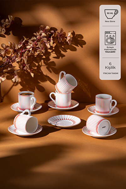 Emsan Belmond New Bone 6 Kişilik Kahve Fincan Takımı 90 ml Turuncu