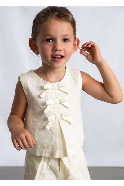 MAYORAL Bow-Tie Linen Blouse 5-10 Years Old Ecru