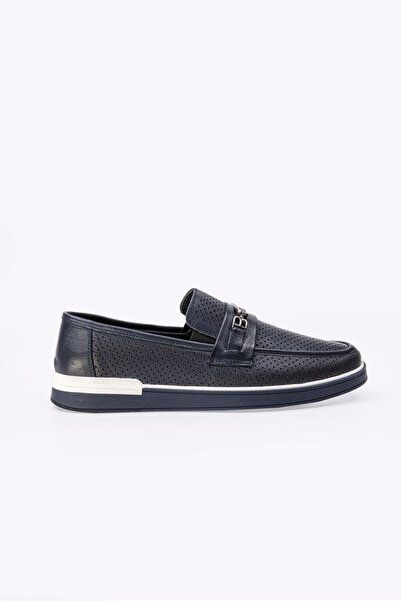 Vantaggio Brunetti Navy Blue 100% Genuine Leather Loafer Men's Shoes