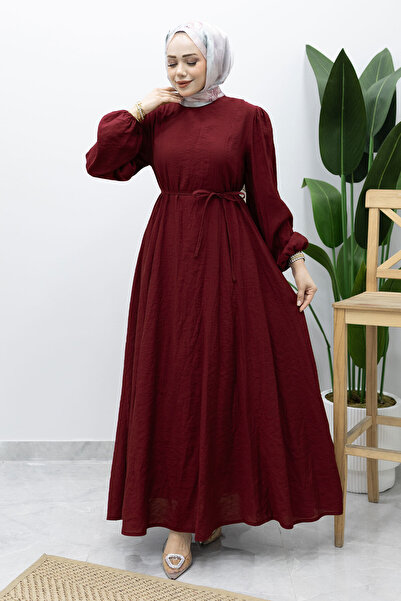 Tesettür Dünyası Lina Dress with Sewing and Lace Detail Tsd260223 Burgundy