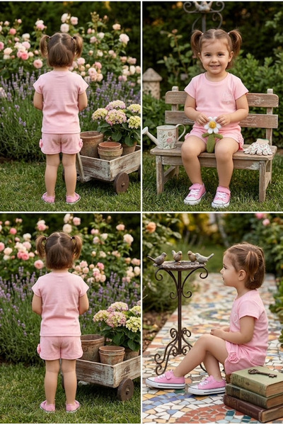 meyastore Girl's Suit with Heart Print and Drawstring