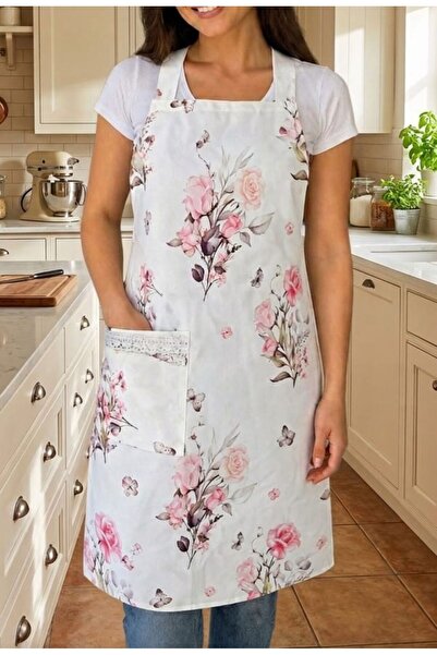 TREVO Duck Fabric Kitchen Apron with Flower Pattern