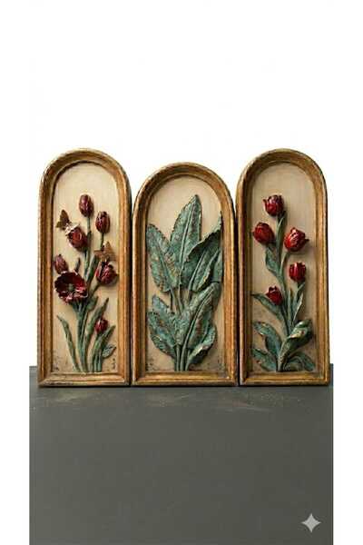 Dekoromi Dekoratif Vintage Duvar Panoları (33x14cm) 3 Adet Dekorasyon Ev Salo...