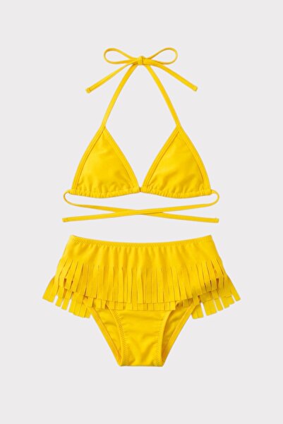 Nilmay mayo Kız Çocuk Sarı Püsküllü Bikini Takımı