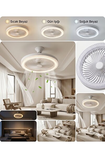 LUMAFY 42 Watt Vantilatör 3 Kademe Hız Dimlenebilir 3 Renk Led Işıklı Kumanda...