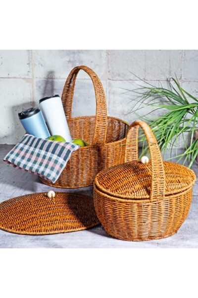 Yıldızan Tamgün Kosova Wicker 2-Piece Wicker Picnic Basket Set with Handles a...