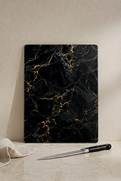 KHAKMA Marbleblack Glass Cutting Board – 25X35 cm |   Black Marble Patterned ...