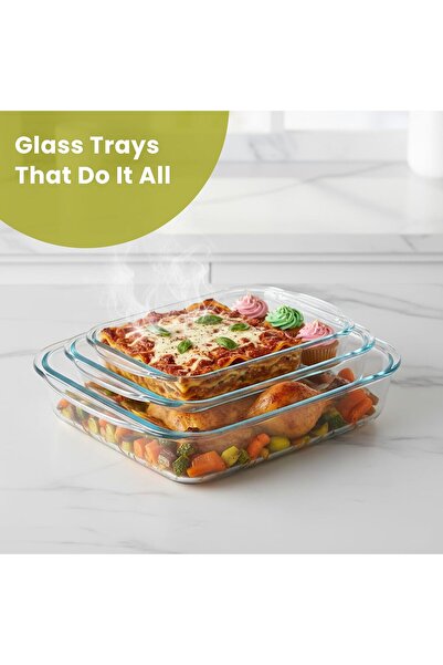 3Diamonds Baking Tray Glass 1600ml (Medium Size) Square, Baking Pan, Glass Baking Dish for Lasagna, Cooking