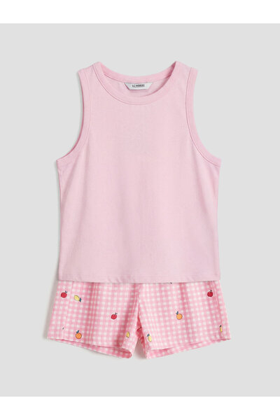 LC Waikiki Set de pijamale scurte pentru fete, cu guler rotund