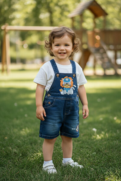 BİANCOFİGLİO Lion Patterned Denim Salopet