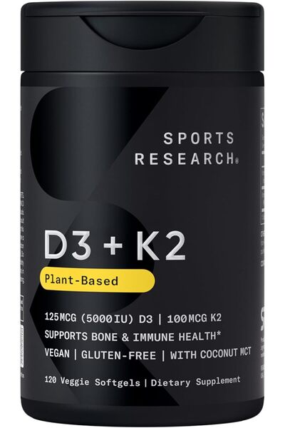 Sports Research ® Vitamin D3 + K2 w/Coconut Oil - Vegan Vitamin D 5000iu & Mk...