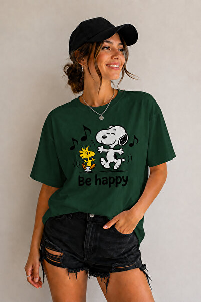 ArtYus Be Happy Printed Unisex Oversize T-Shirt – Cotton Crew Neck Casual T-S...