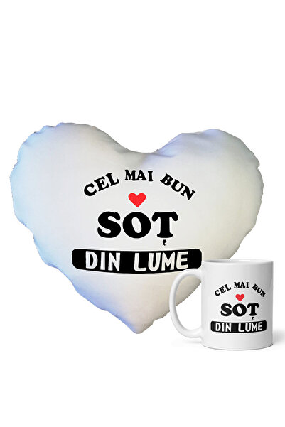OEM Set Cadou pentru Soț - Pernă Personalizată în Formă de Inimă și Cană Albă...