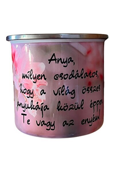 OEM Cană din oțel emailat alb, volum 360 ml, albă, model de Ziua Mamei cu tex...