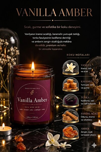 Decevorine Signature Collection Vanilla Amber Karamel Esanslı Lüks Kokulu Mum...