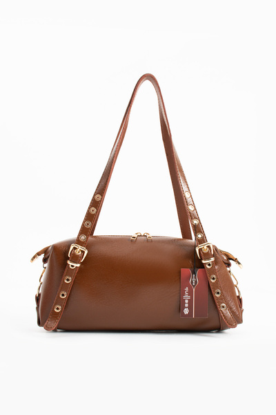 Sellini Nova Women's Shoulder Bag with Belt Strap Detail, Brown