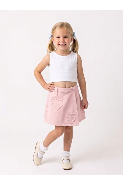 Escabel Heart Decorated Gabardine Short Skirt