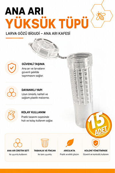 Aksaray Arıcılık Ana Arı Yüksük Tüpü Bigudi 15 Adet Larva Gözü Bigudi Ana Arı Kafesi