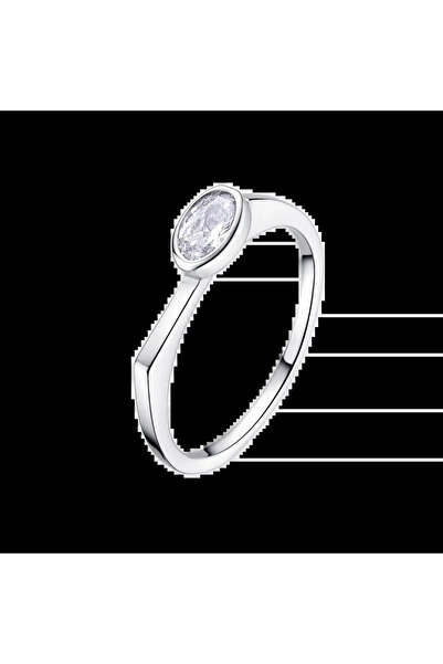Lisa&Co. Inel Argint Oval Stone 57 mm / Argint placat cu rodiu / Zircon alb