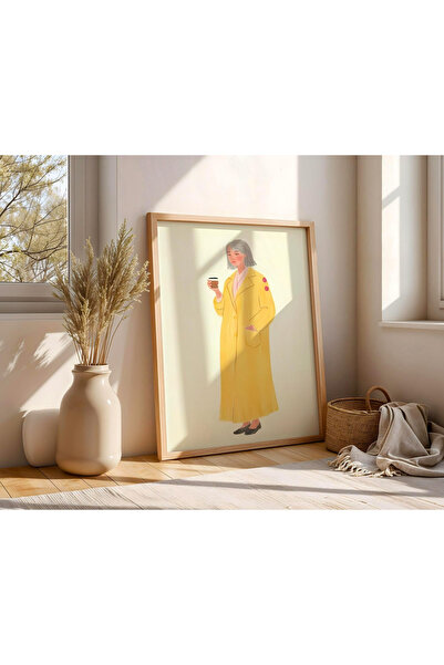 Tuba Decor Tablou într-o singură piesă cu ramă din lemn Fată în palton galben