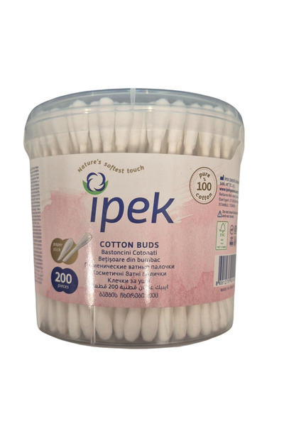 İpek Set of 6 x Ipek Cotton Buds, 200pcs, 100% Cotton