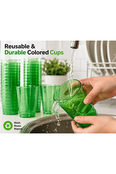 Sunny Your Bright choice Sunny Colored Reusable Plastic Cups 8oz – 25 PCS Transparent Colored Drinking Cups for Juice, Water & Soft Drinks | Recyclable BPA-Free Party Cups (Green)