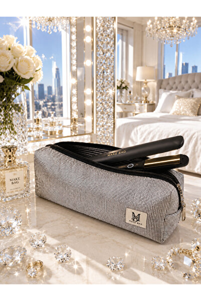 MAKE BAG GÜMÜŞ IŞILTILI SAÇ ŞEKİLLENDİRİCİ MAKYAJ ÇANTASI