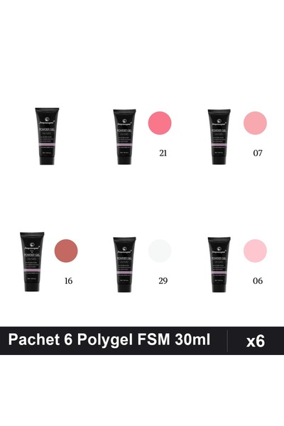 FSM Set 6 Polygel 30ml - Nr.01, Nr.21, Nr.07, Nr.16, Nr.29, Nr.06 - Constructie