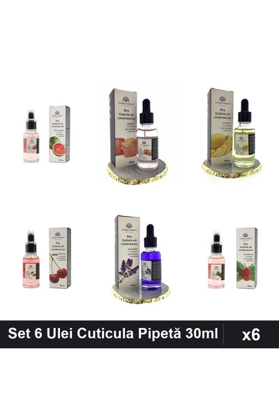 global fashion Set 6 Ulei Cuticula Pipetă 30ml - Pepene Verde, Măr, Lămâie, C...