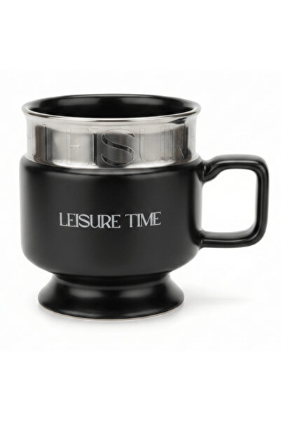 LEISURE TIME — Black Ceramic Mug with Elegant Handle | 330 ml