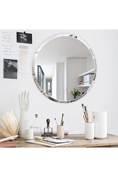 Callena Oglindă simplă fără ramă, 50 cm, cu margini teșite de 2 cm, decorativă, oglindă rotundă, decor, pentru hol, dormitor, baie