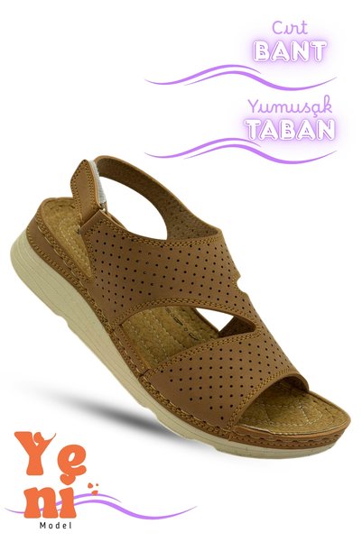 Moda Anna Women's Sandals – Thick and Soft Sole Comfortable Velcro Women's Sandals Tan