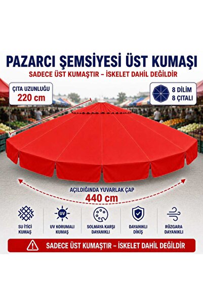 Şemsiyecim 8 Çıtalı Pazarcı Şemsiyesi Üst Kumaşı 440 cm Çap 220 cm Çıta Uyumlu